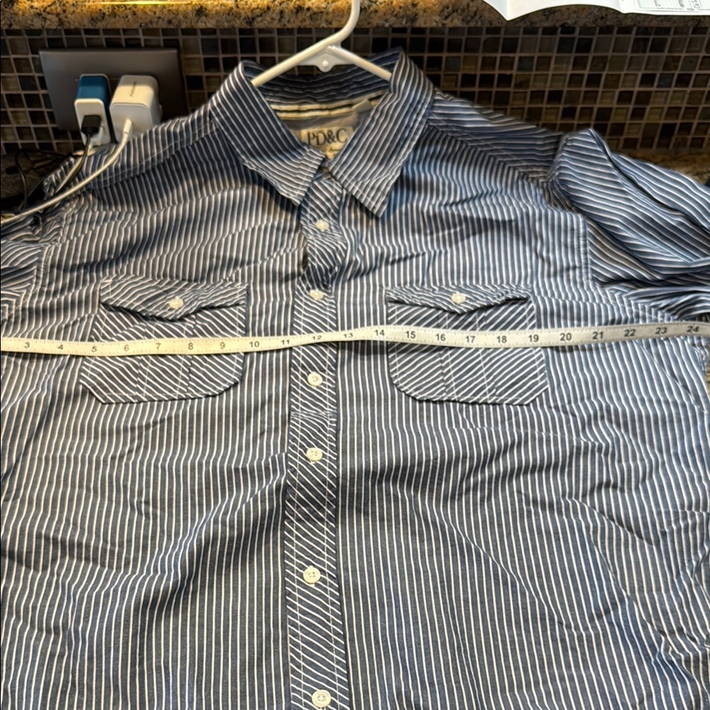 PD&C Men's Blue Striped Shirt Size Extra Large - Picture 3 of 8